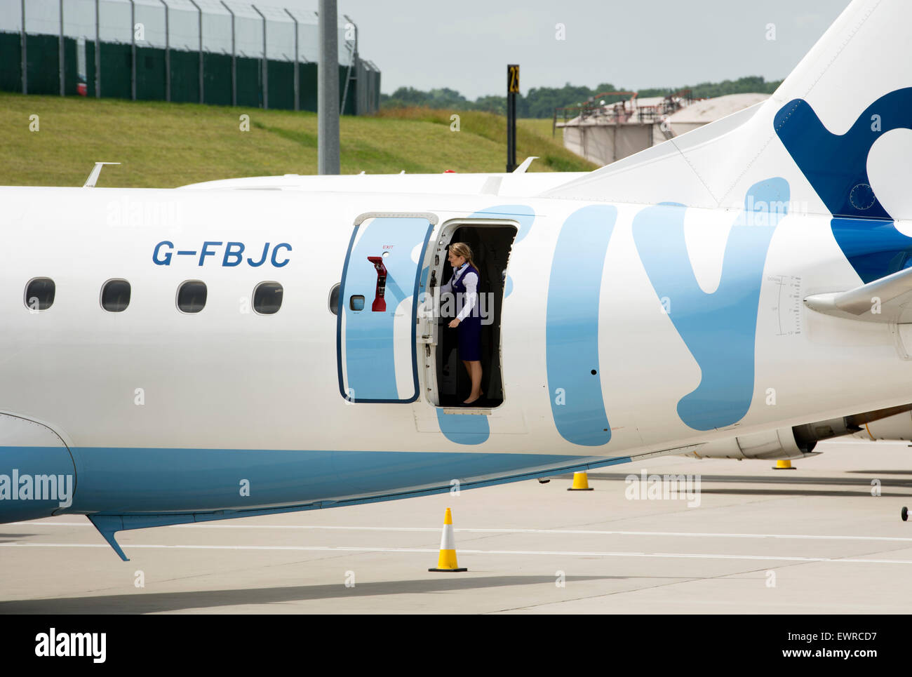 Flybe Embraer ERJ-170 aircraft at Birmingham Airport, UK Stock Photo