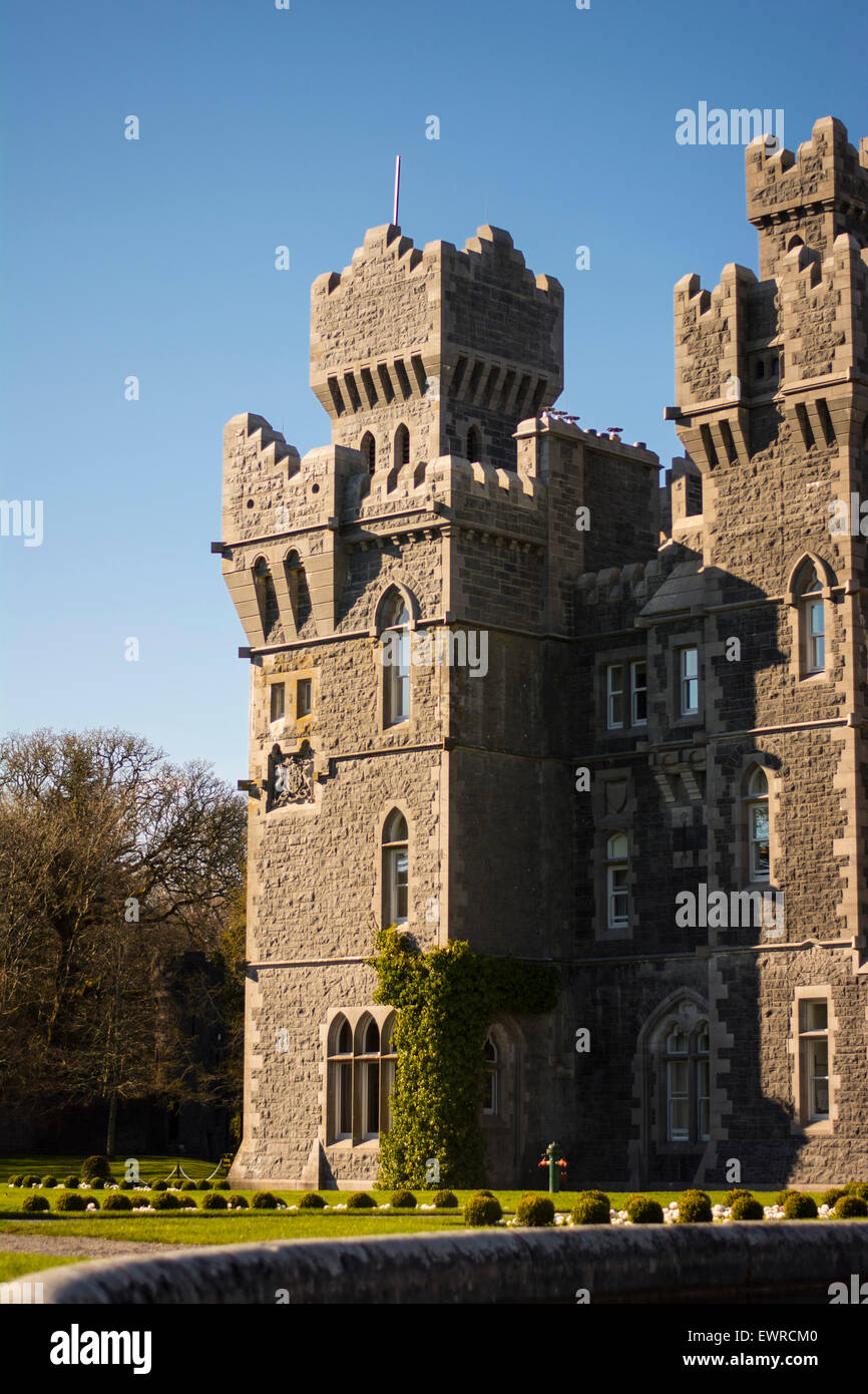 Medieval tower at Ashford castle in Cong, Mayo / Galway border Ireland Stock Photo