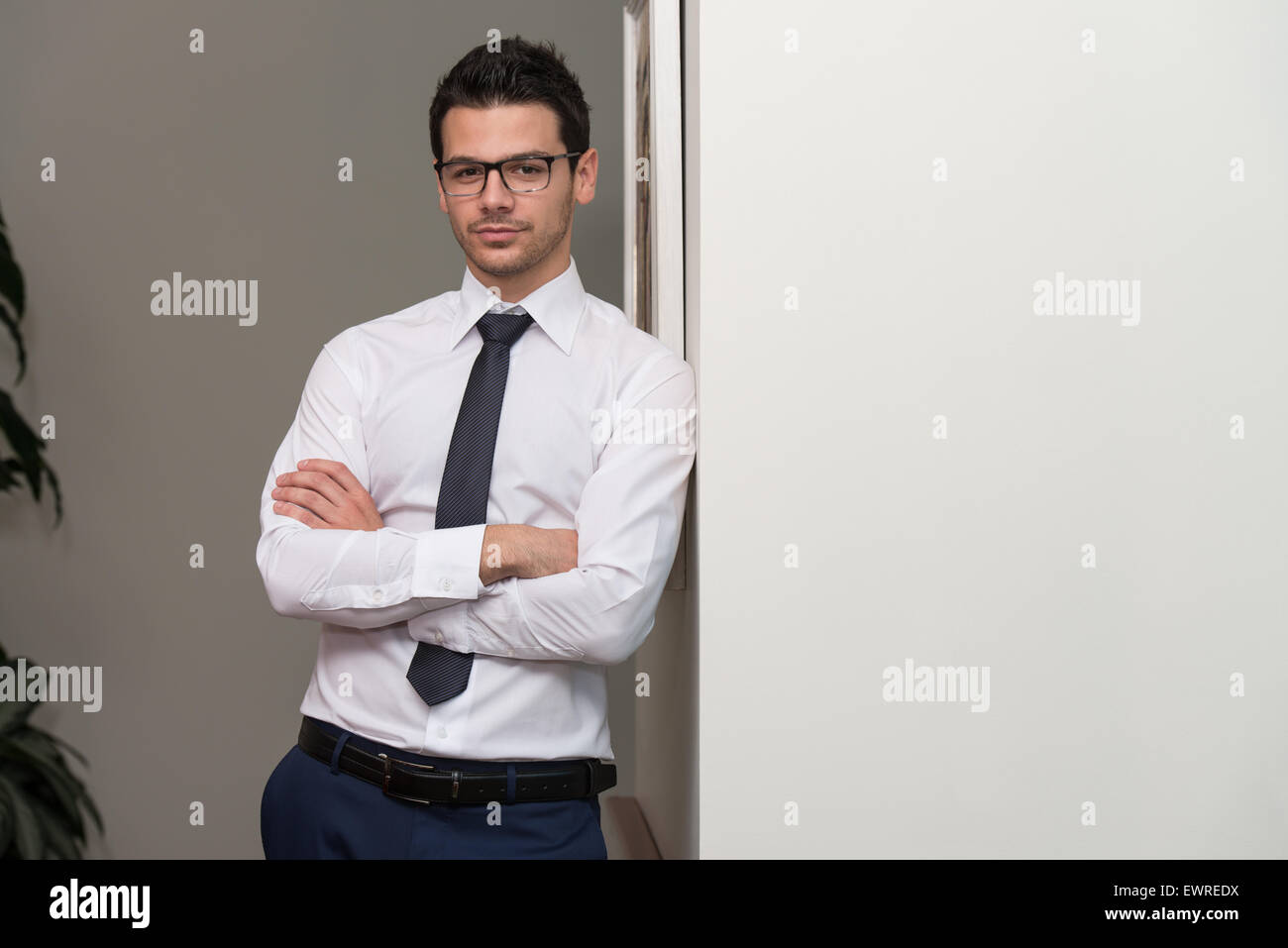 Portrait Of Handsome Confident Young Businessman Standing Arms Crossed ...