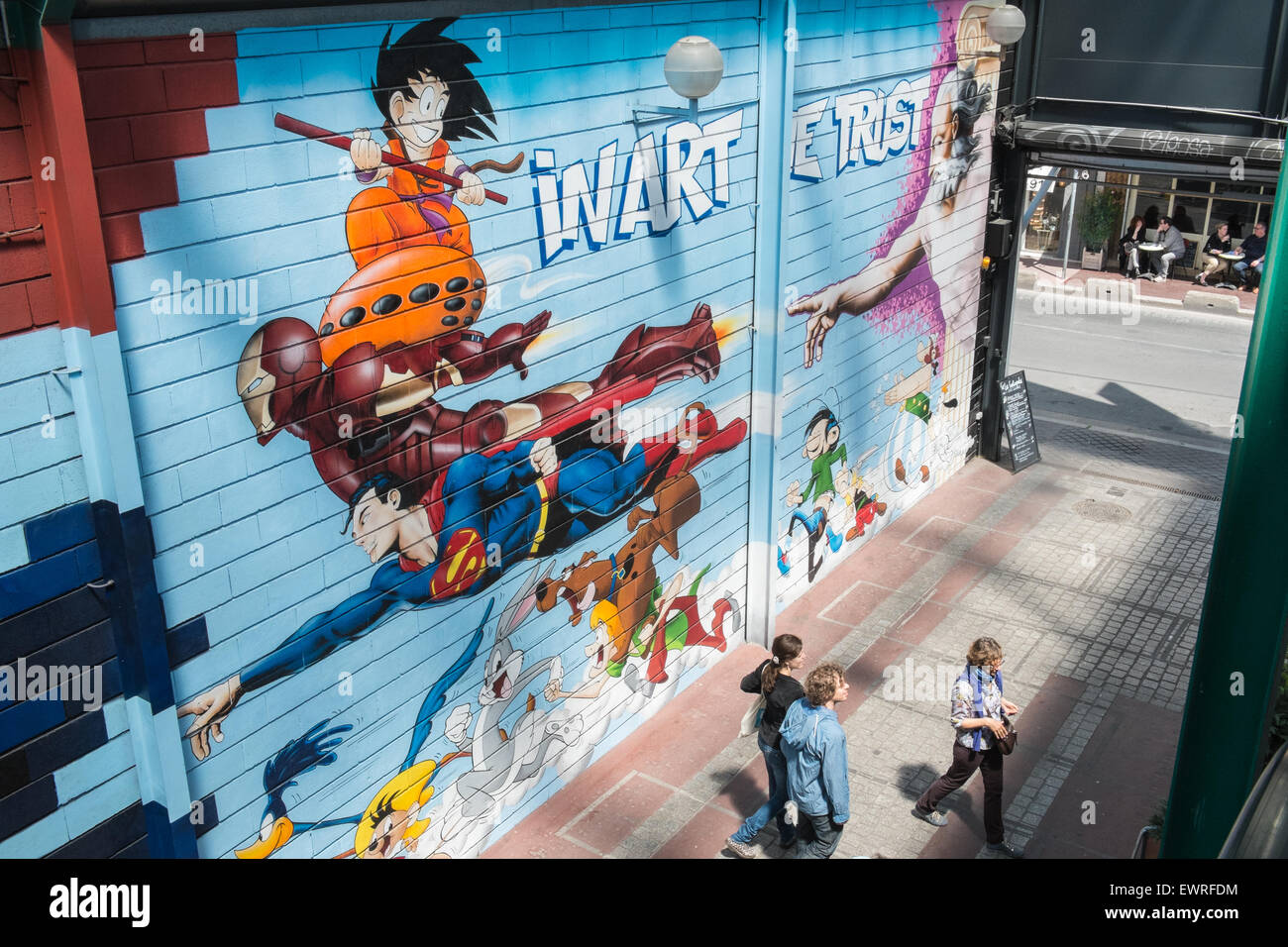 Paris,flea market,St.-Ouen de, Clignancourt, art,Paris,France,artwork,graffiti,grafitti,wall mural comic book art.Superman Stock Photo