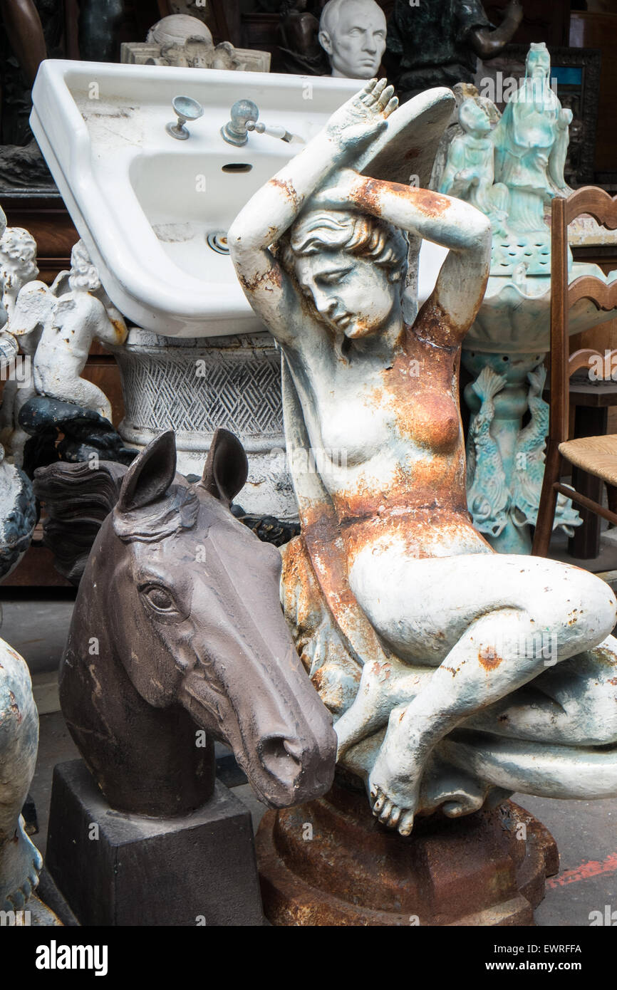 architectural,salvage,Secondhand used recycling vintage goods at flea market,St.-Ouen de, Clignancourt, Paris,France.Old French goods,produce,antiques Stock Photo