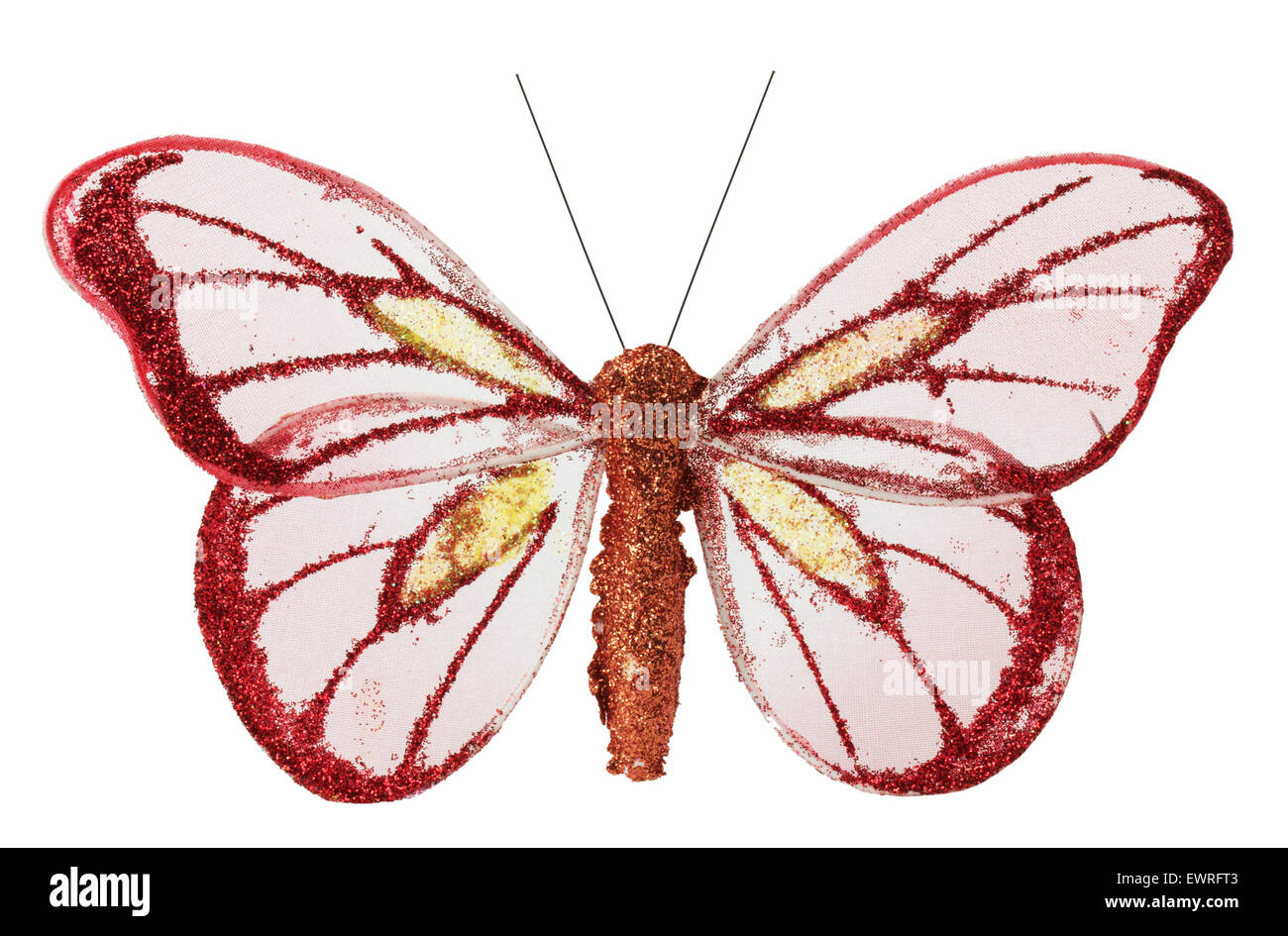 artificial red butterfly isolated on the white background. Stock Photo