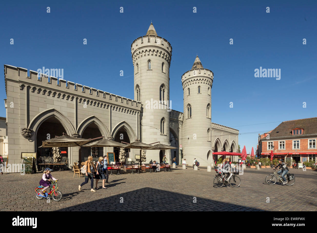 Nauener Tor, neogothic style, Street Cafes, Potsdam, Brandenburg Stock Photo