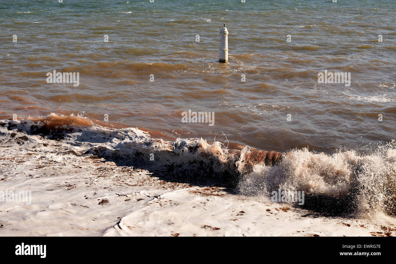 Shaldon lighthouse, also known as the Phillip Lucette beacon. Seen here partly submerged at high tide. Stock Photo