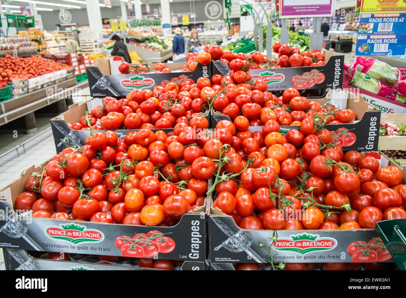 Goods for sale at huge supermarket in Creteil in suburbs of Paris, France. Stock Photo