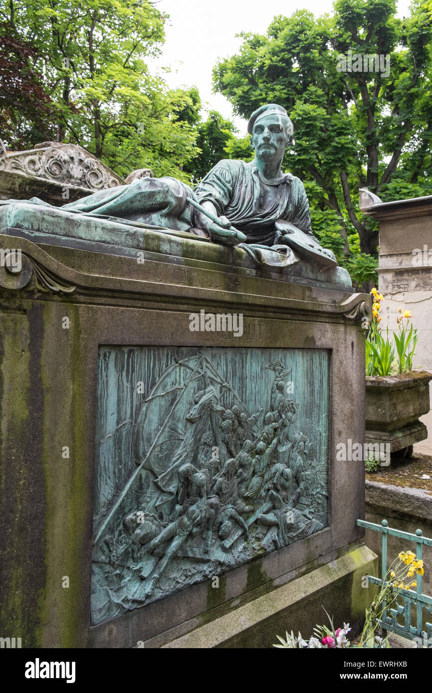 Tomb of the painter Gericault, above his masterwork 'The Raft of the Medusa', in the Pere Lachaise cemetery in Paris, France.French Stock Photo