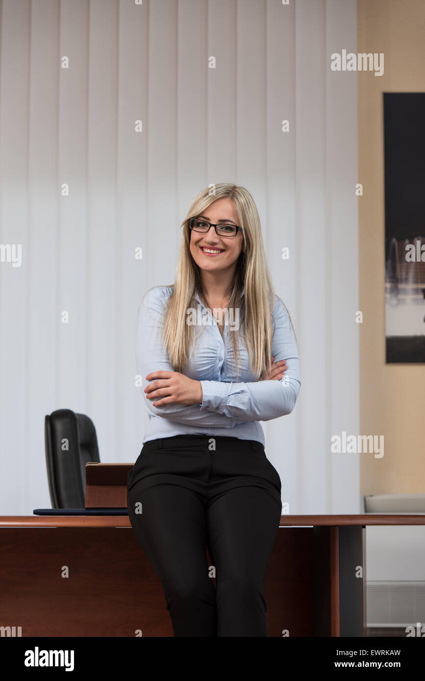 Happy Young Business Woman Work In Modern Office Stock Photo - Alamy