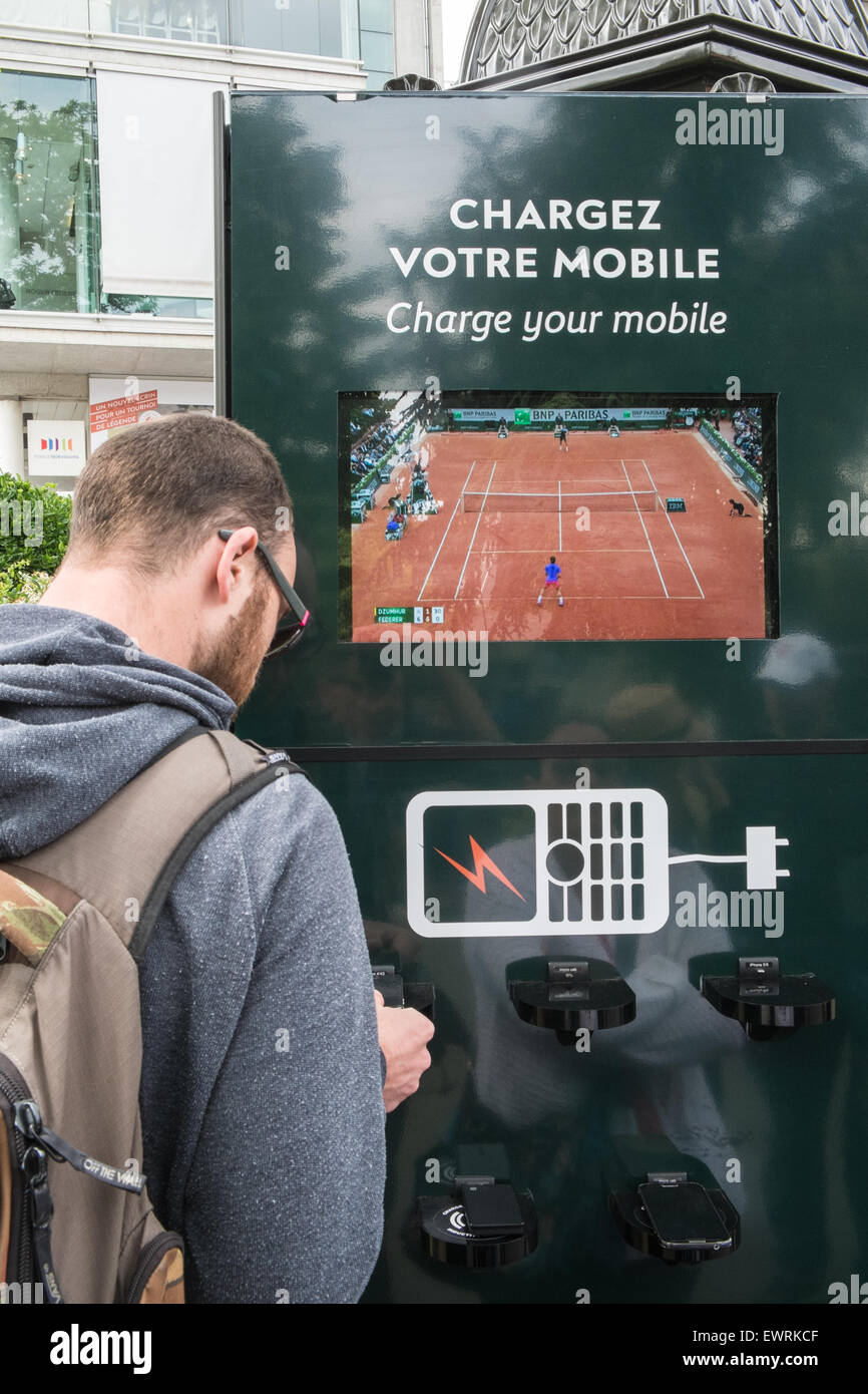 Charge your mobile phone zone at Roland,Garros,tennis,tournament,Paris,France,Open, Stock Photo