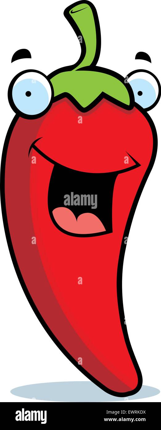 A cartoon chili pepper smiling and happy. Stock Vector