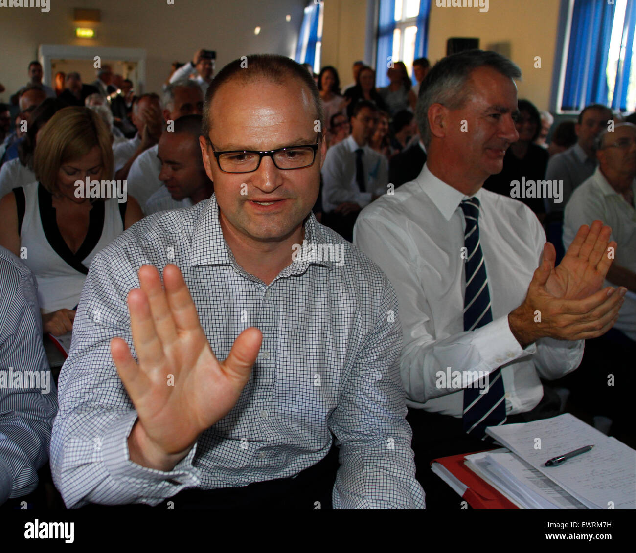 Whitby, UK. 30th June, 2015. Chris Fraser After Planning Committee Members Yes Vote North Yorkshire Moors Sirius Planning Meeting North Yorkshire Moors Sirius Planning Meeting Royal Liverpool Golf Club, Sneaton Castle, Whitby, England 30 June 2015 Credit:  Allstar Picture Library/Alamy Live News Stock Photo