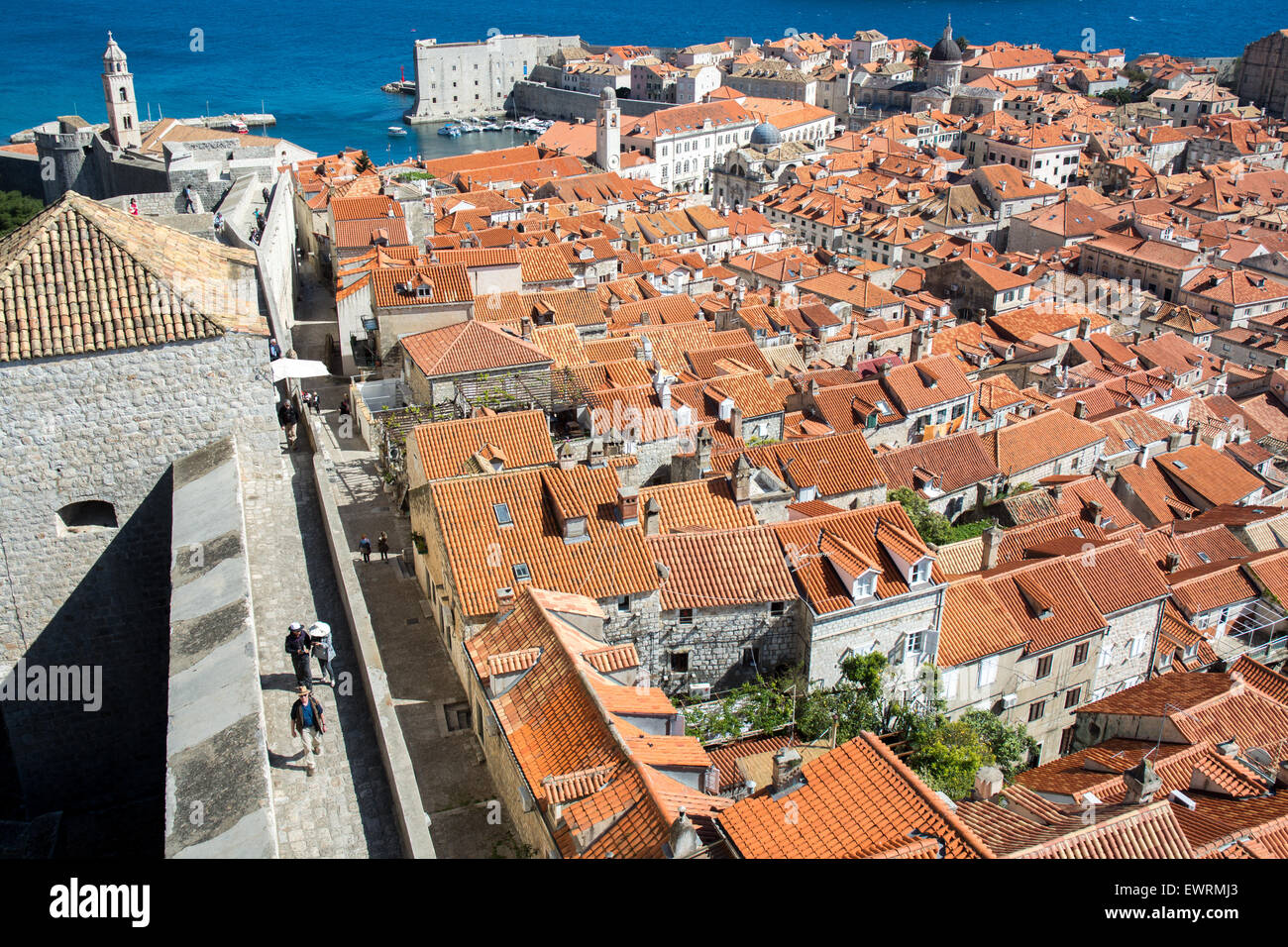 terracota rooftop scene and walls of old city,dubrovnik, croatia Stock ...