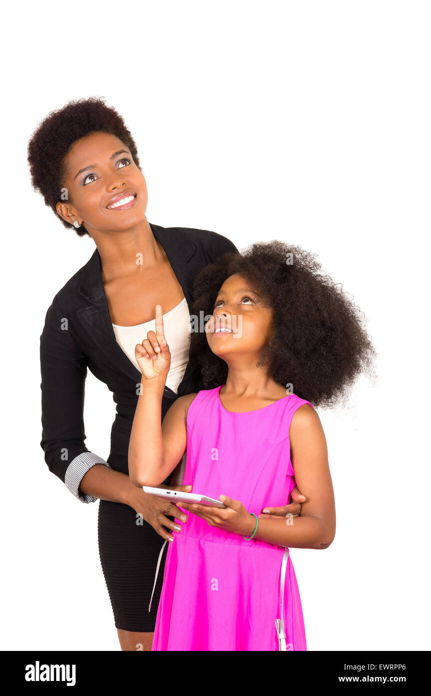 black mother daughter posing happily EWRPP6