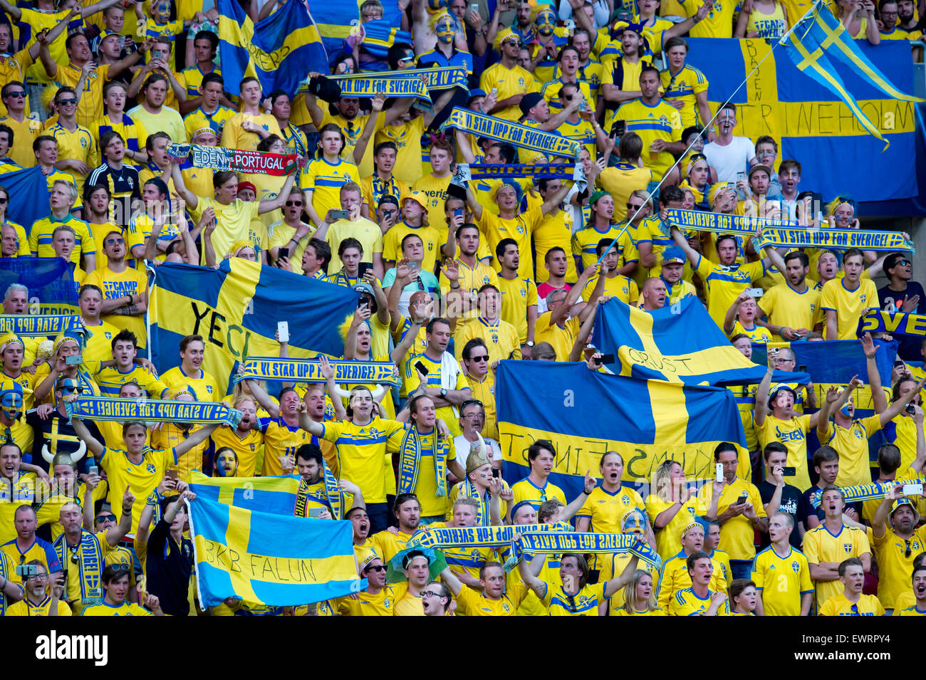Sweden Fans Prague, Czech Republic. 30th June, 2015. Swedish fans during the Euro ...