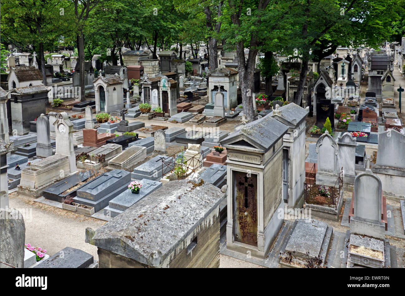 View of Montmartre Cemetery in the 18th Arrondissement, of Paris, France. Stock Photo