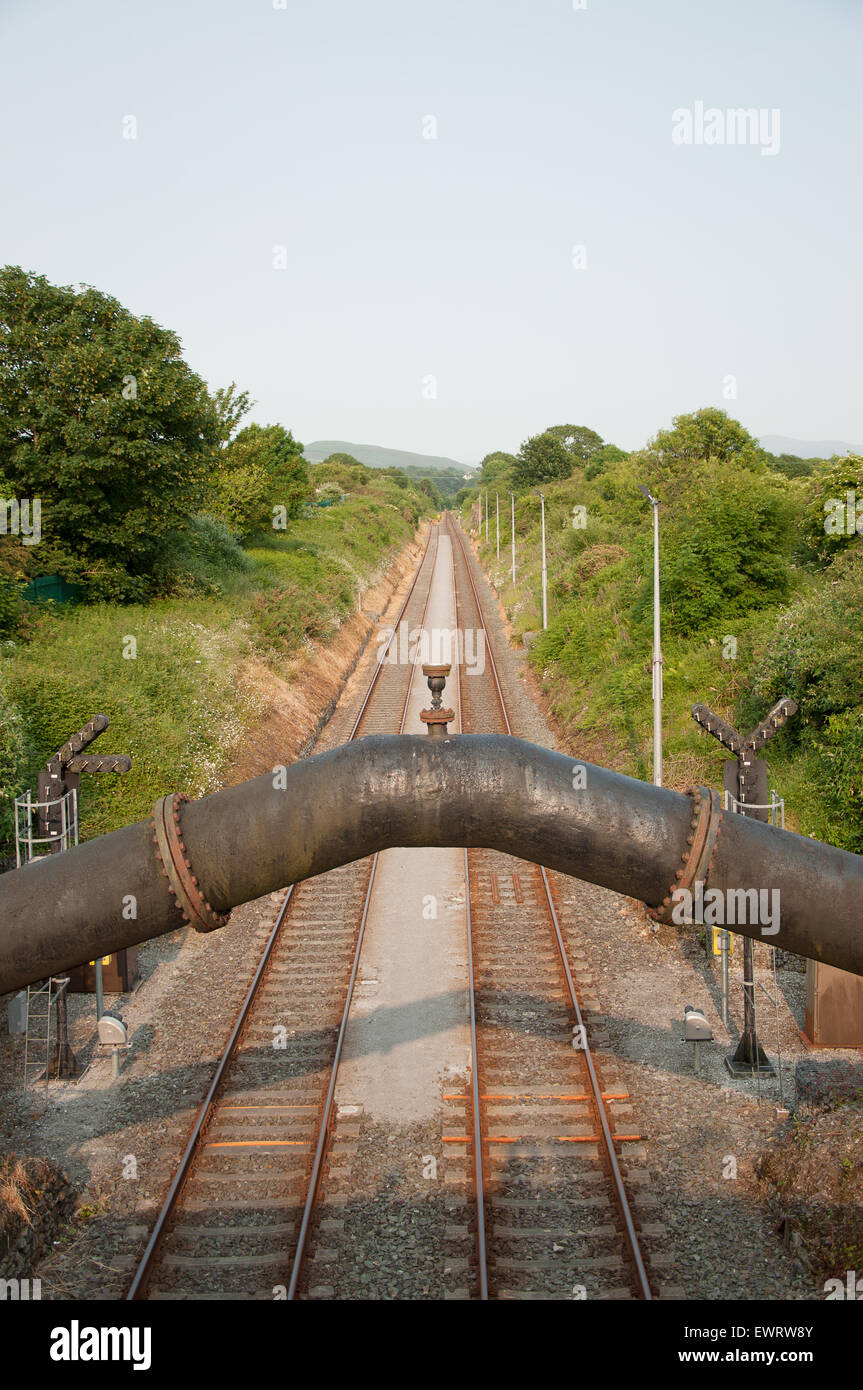 Pipeline over railway near Killarney, County Kerry, Ireland Stock Photo