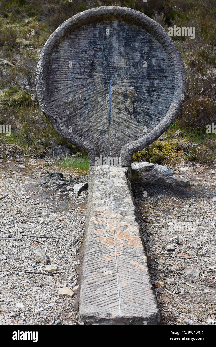 Stone sculpture on the site of a former lead mine in Tyndrum, Scottish Highlands. Stock Photo