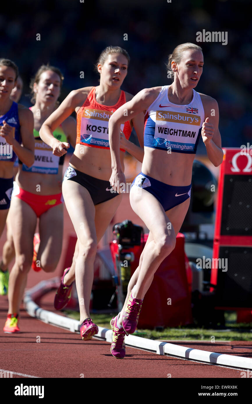 Laura WEIGHTMAN, Maureen KOSTER, Stephanie TWELL, Women's 1500m, IAAF Diamond League 2015, Alexander Stadium, Birmingham, UK, 7th June 2015. Stock Photo