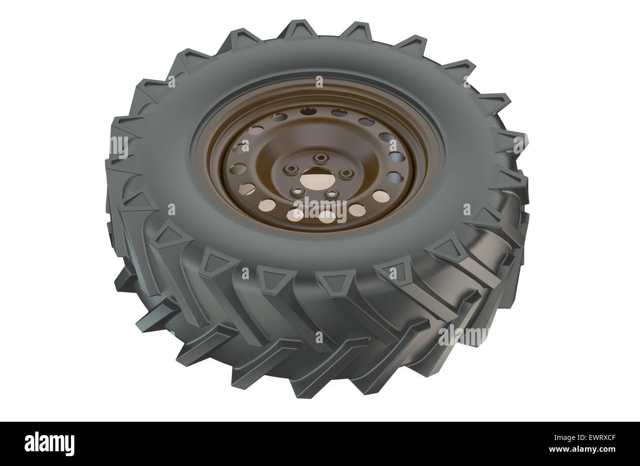 tractor wheel closeup isolated on white background Stock Photo