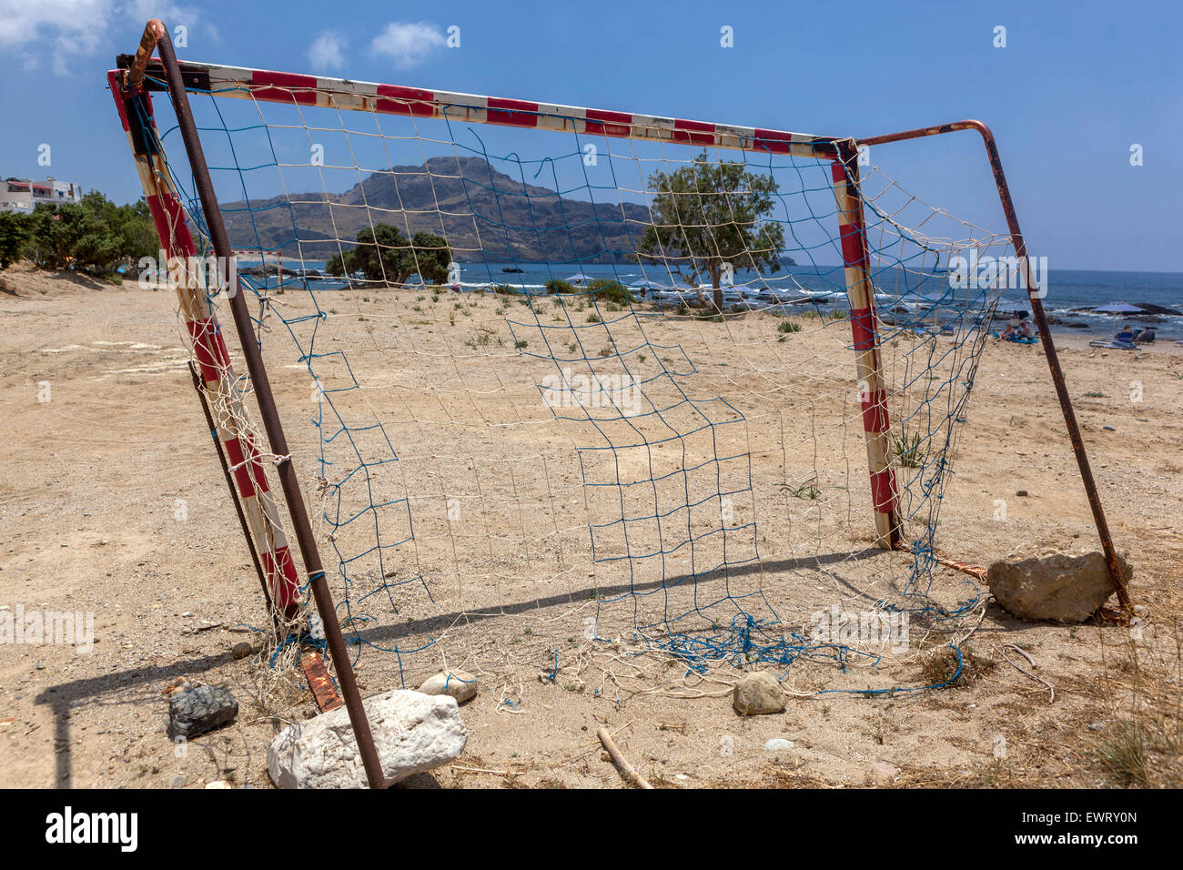 Beach of Plakias, South Crete, Greece. A football pitch Stock Photo