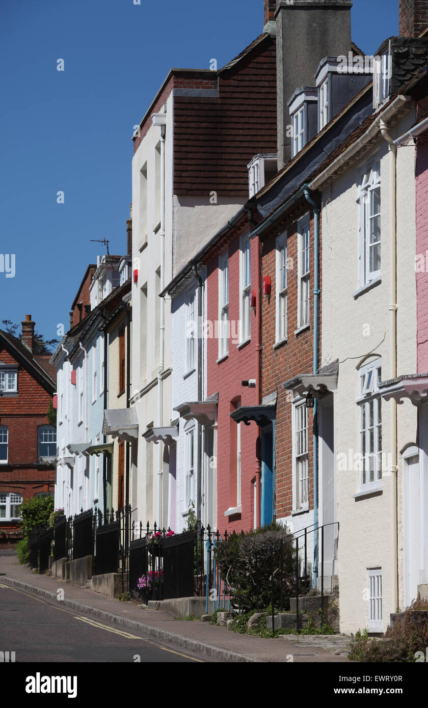 Coloured terrace houses in Nelson Place, Lymington Stock Photo