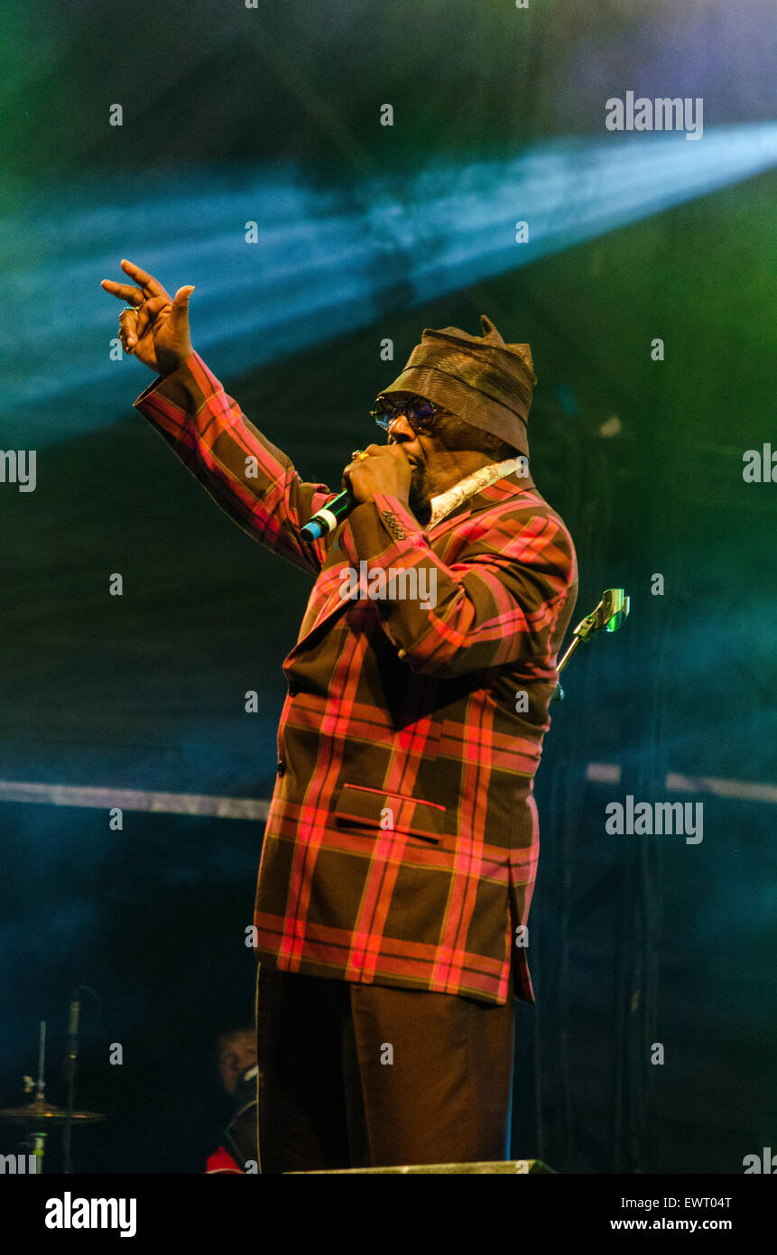 George Clinton performing with Parliament, Funkadelic and The Family Stone at Glastonbury 2015 Stock Photo