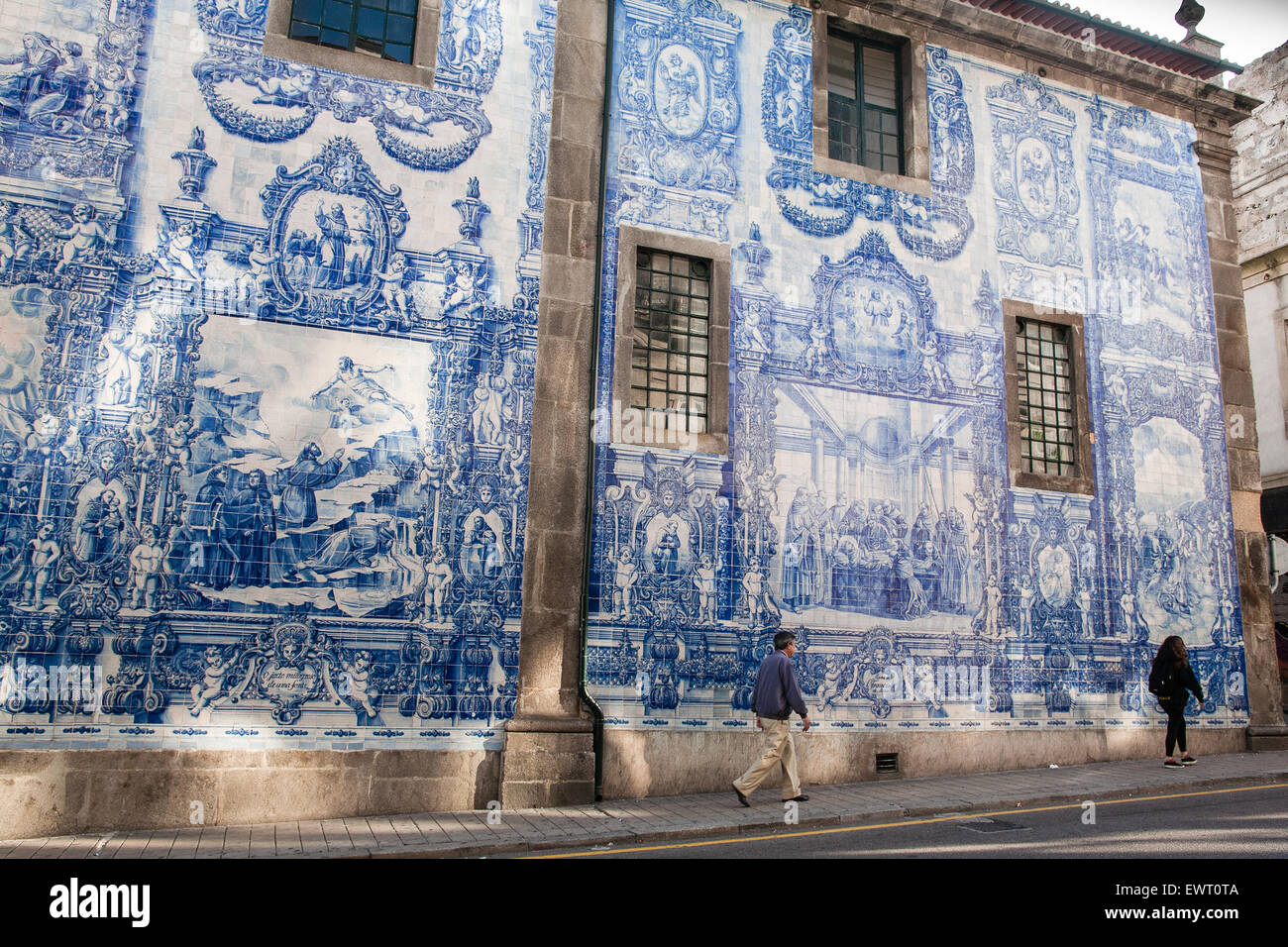 Tiles on wall of church 'Capela Das Almas' in the centre of Porto. Porto, also known as Oporto, is the second largest city in Po Stock Photo