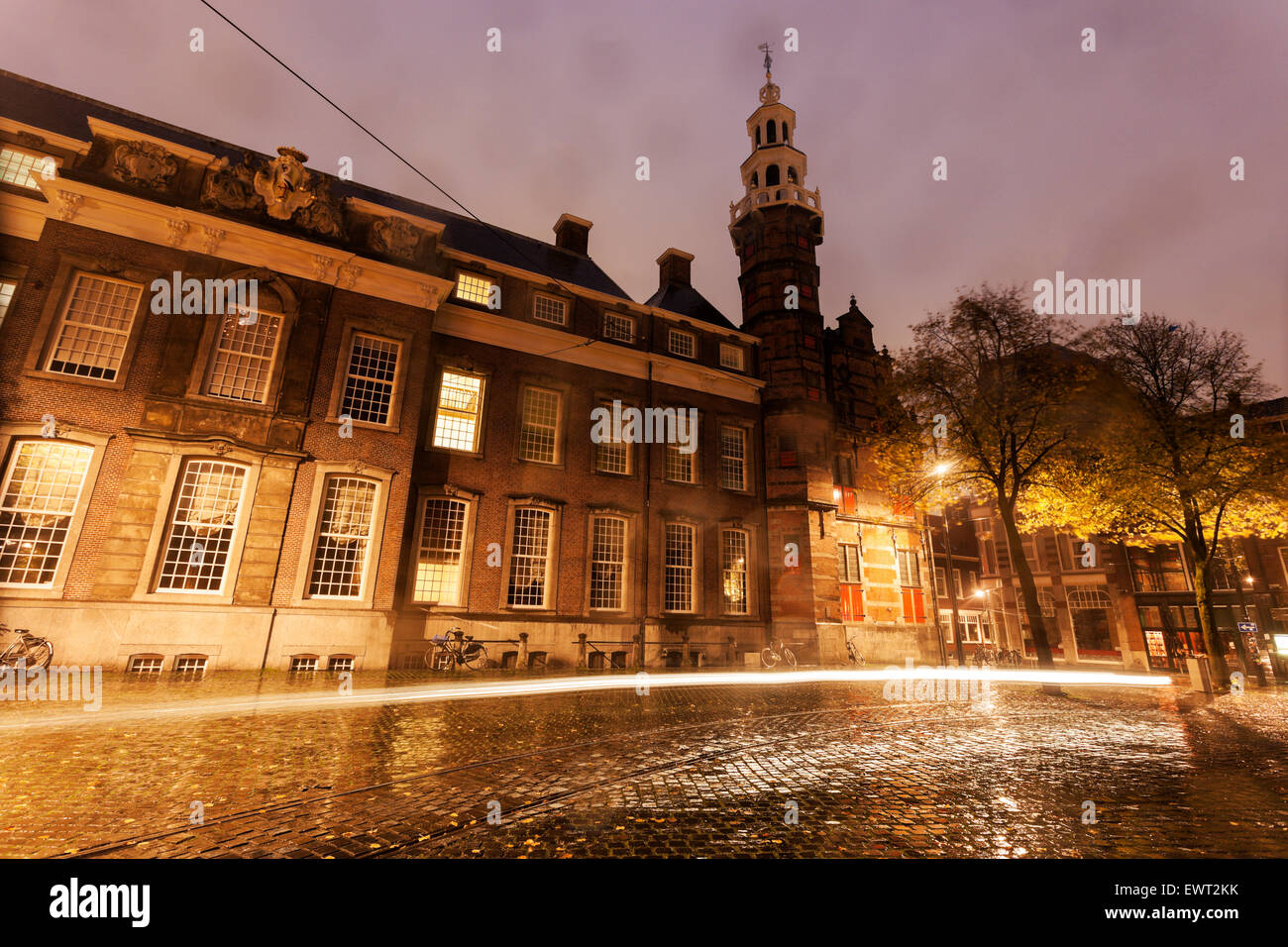 Rainy morning in Hague - Old City Hall Stock Photo