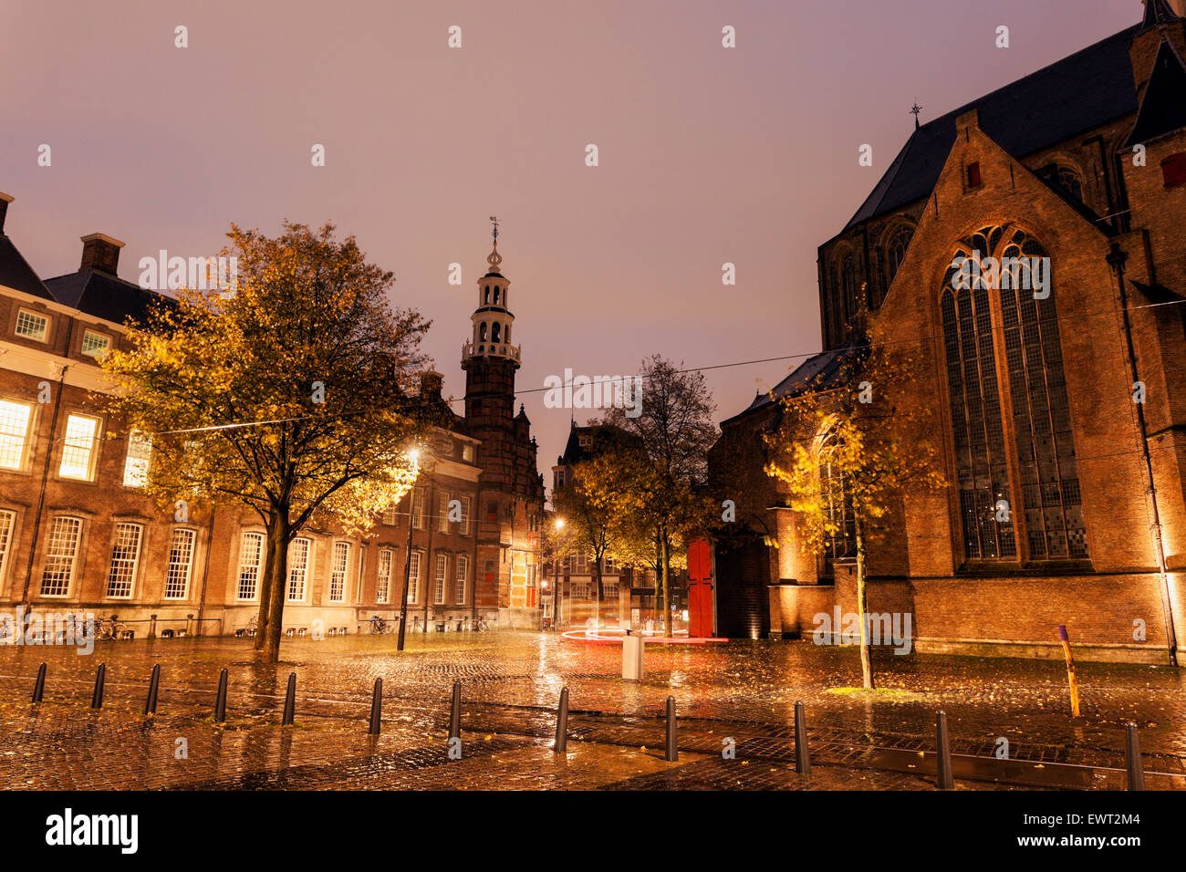 Rainy morning in Hague - Old City Hall. The Hague, South Holland, Netherlands. Stock Photo
