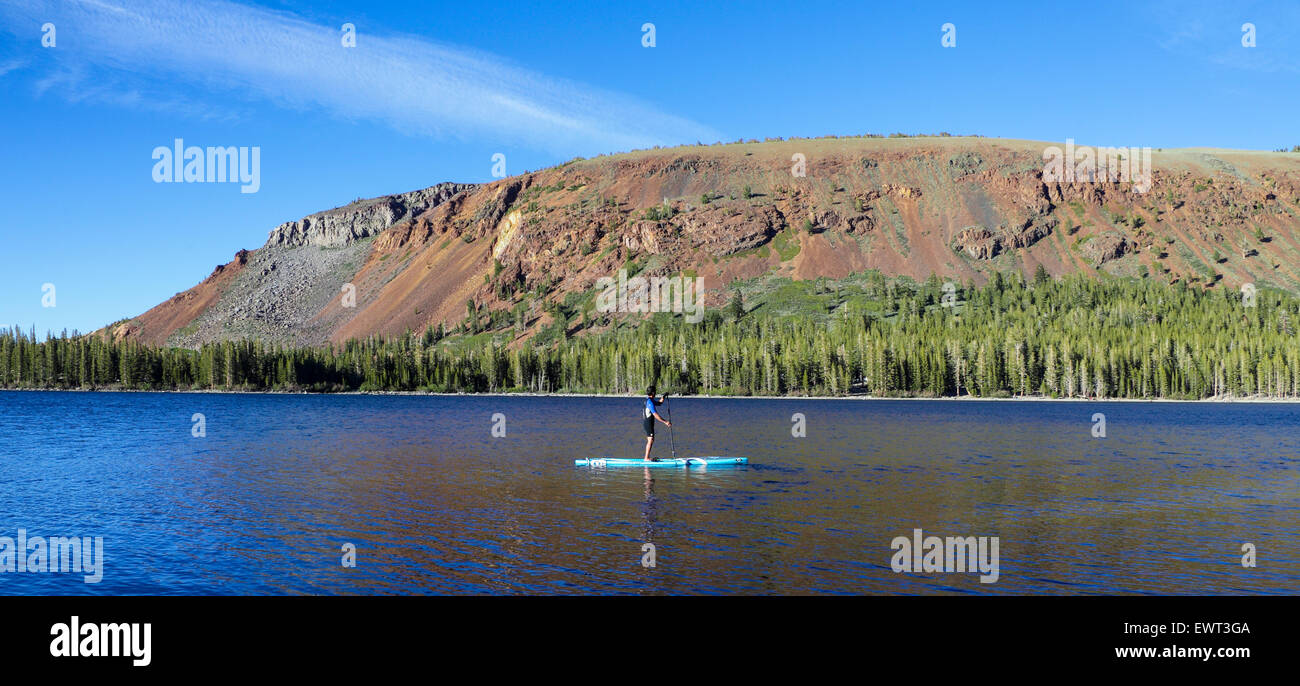Stand up paddle board in Lake Mary in the Mammoth Lakes Basin Stock Photo