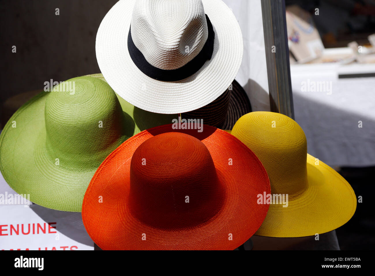 Hat selection display at Marylebone Fayre, Marylebone, London; England; UK Stock Photo