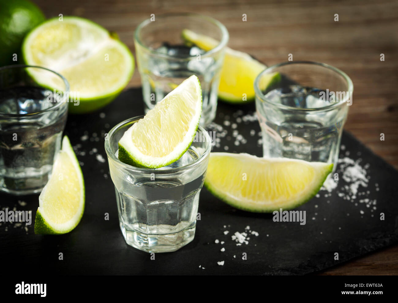 Tequila shot with lime Stock Photo