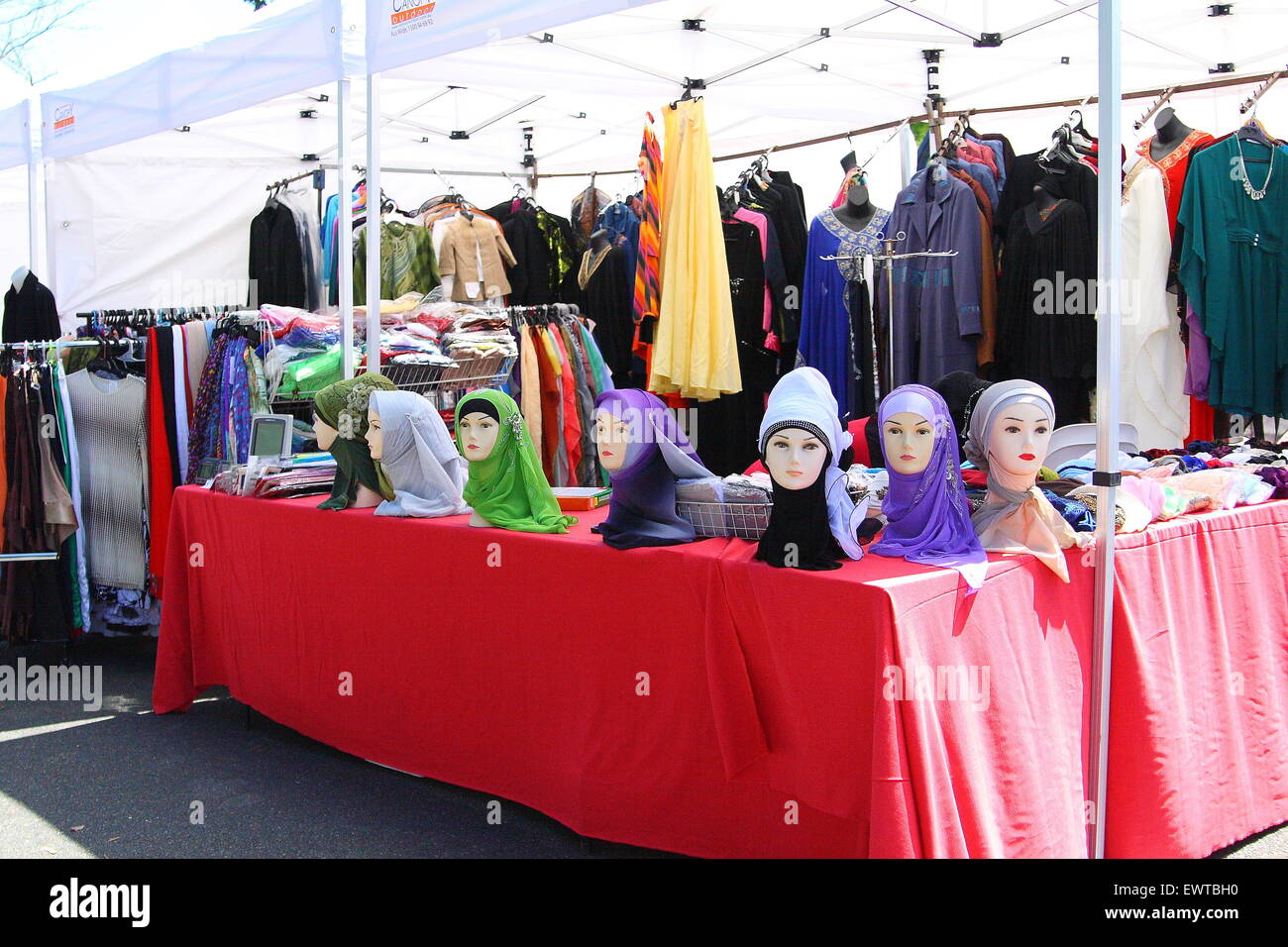 Market stall selling Muslim women outfits during Eid festival in Dandenong Melbourne Australia Stock Photo