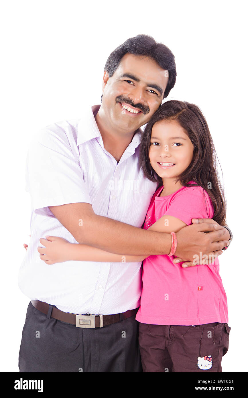 2 indian father caring daughter Stock Photo