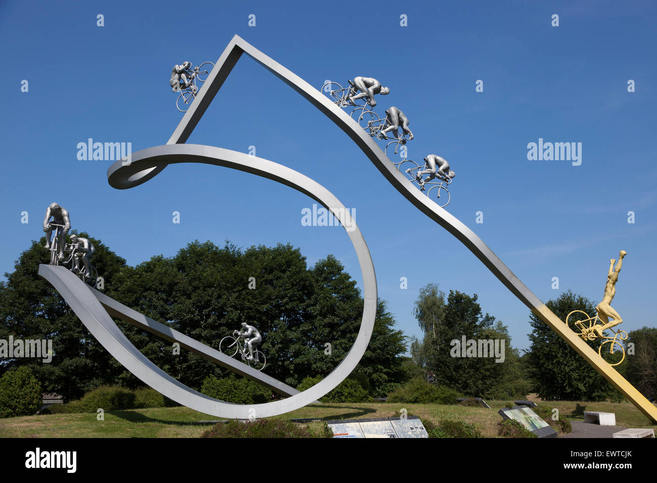 A monument dedicated to the Tour de France, between Pau and Tarbes on the "of the Pyrenees" rest area of the French A64. Stock Photo