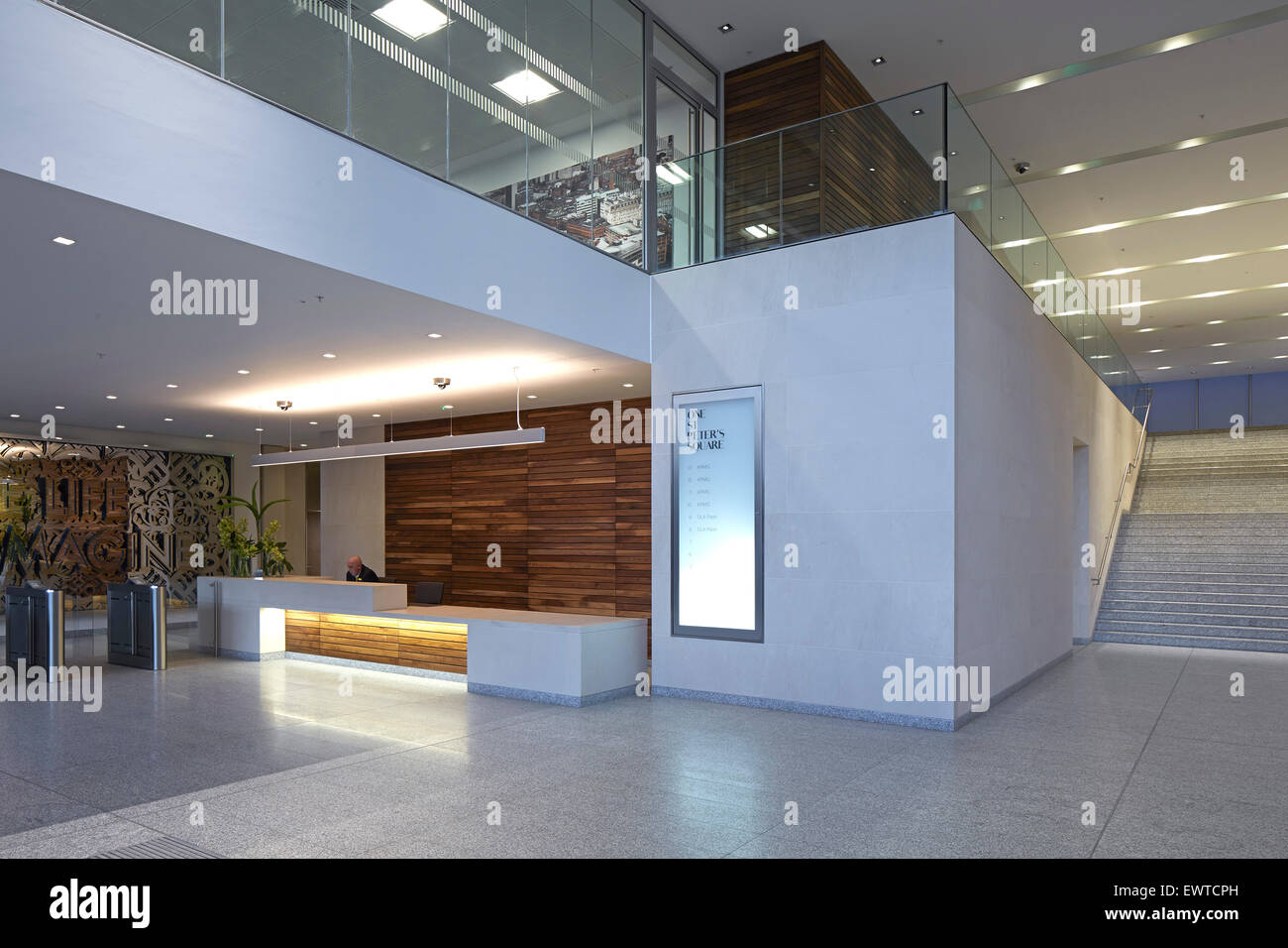 Reception area. One St Peter's Square, Manchester, United Kingdom. Architect: Glenn Howells Architects, 2015. Stock Photo