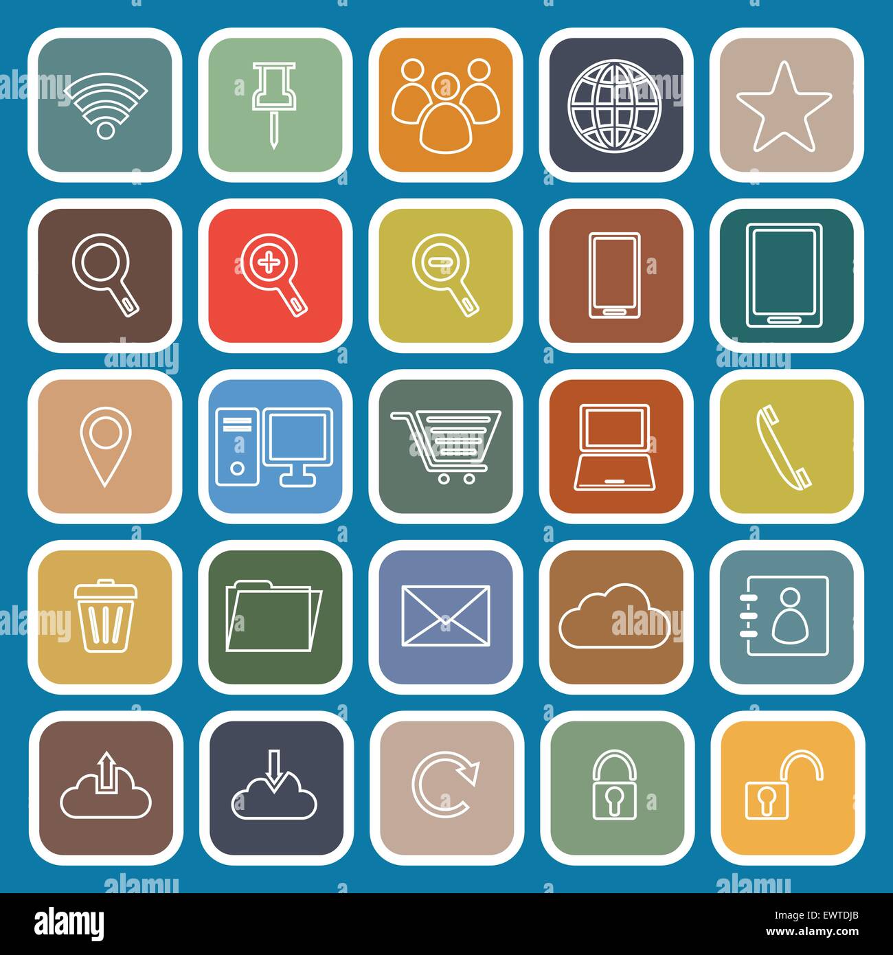 Internet line flat icons on blue background, stock vector Stock Vector ...