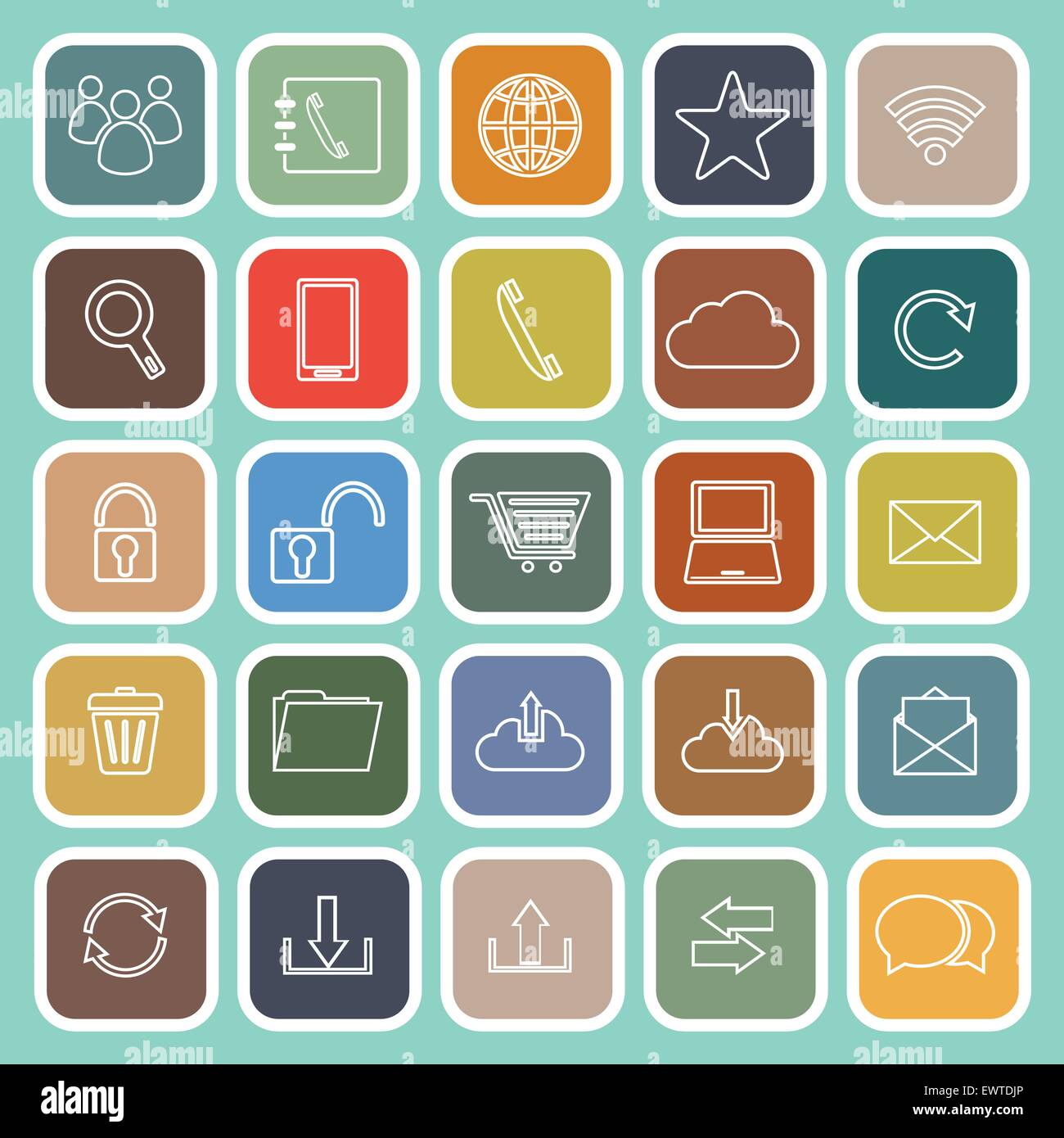 Communication line flat icons on green background, stock vector Stock ...