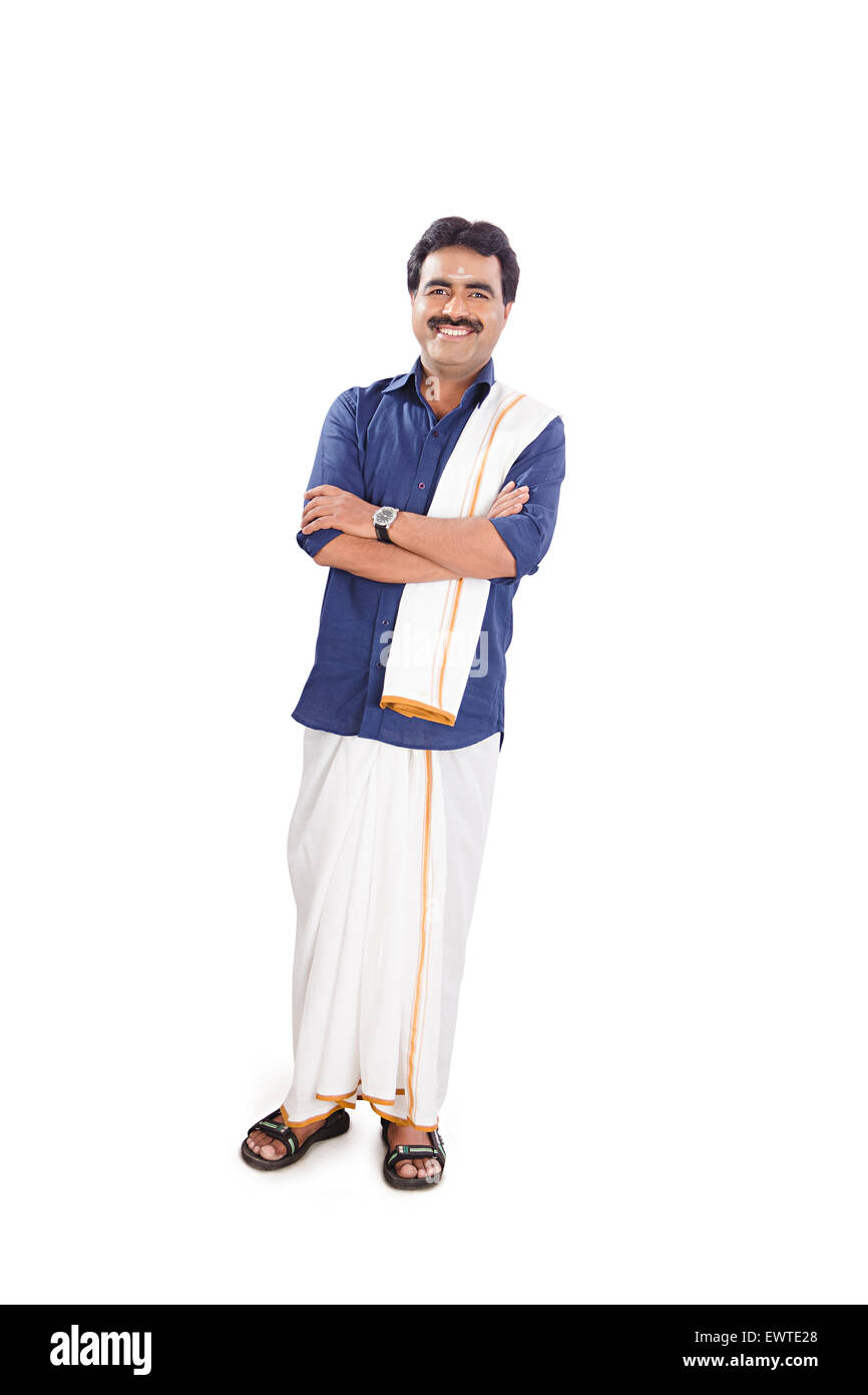 young casual man standing and posing on white background, with one hand in  pochet and one behind his head Stock Photo - Alamy