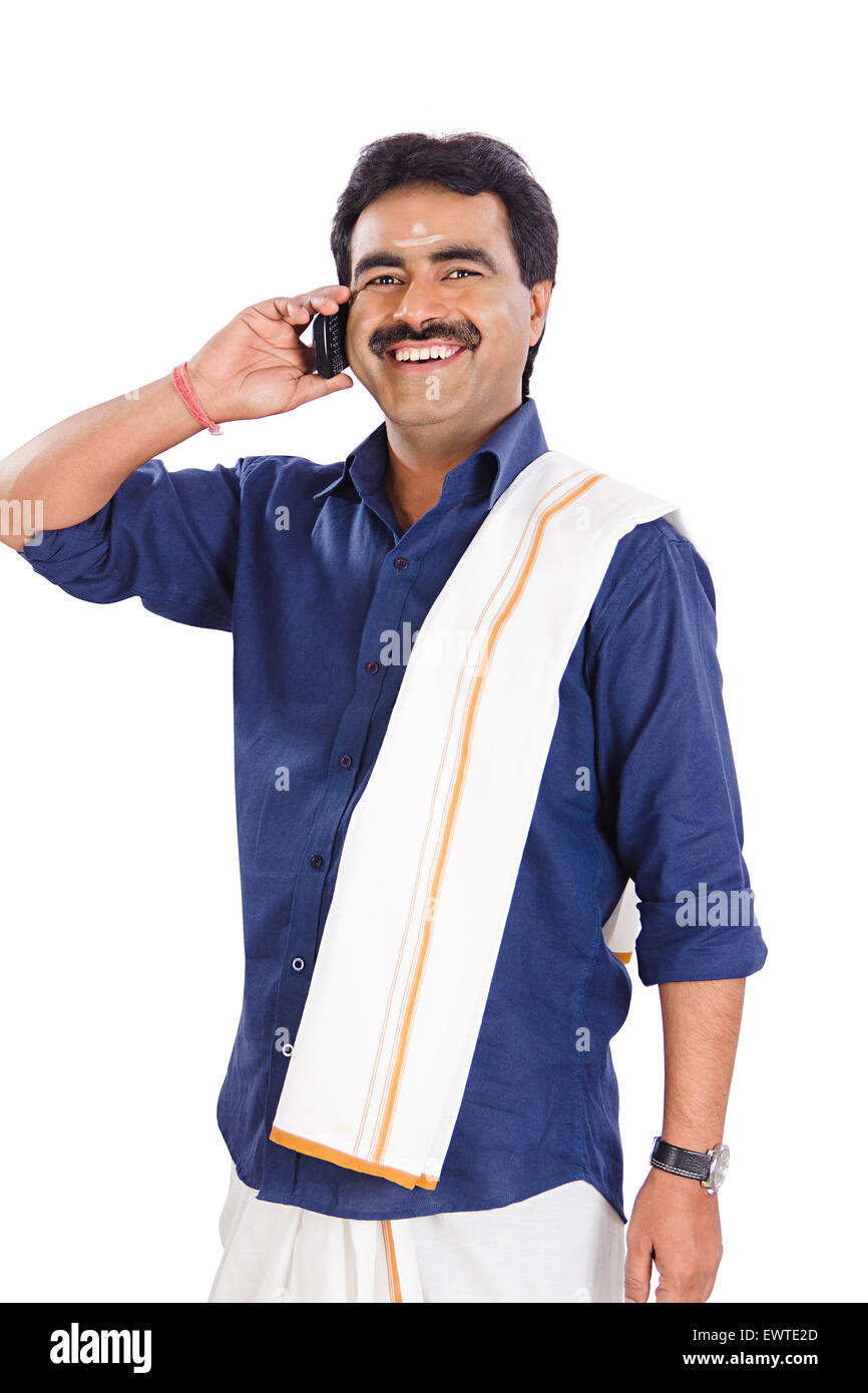 1 South Indian man talking Cell Phone Stock Photo