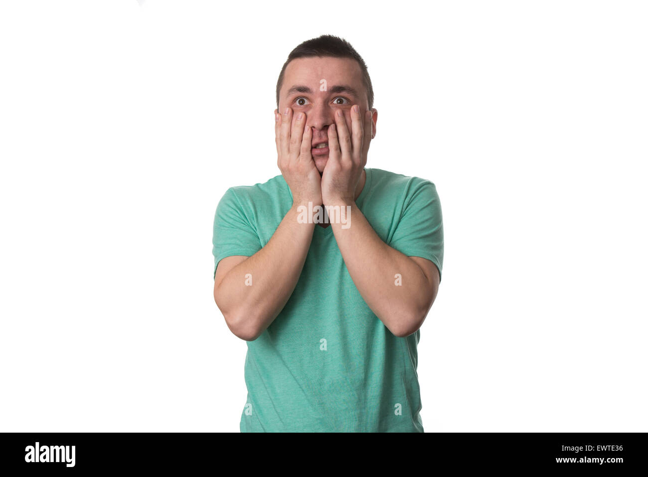Portrait Of Young Stressed Caucasian Man Covers His Face With Hands ...