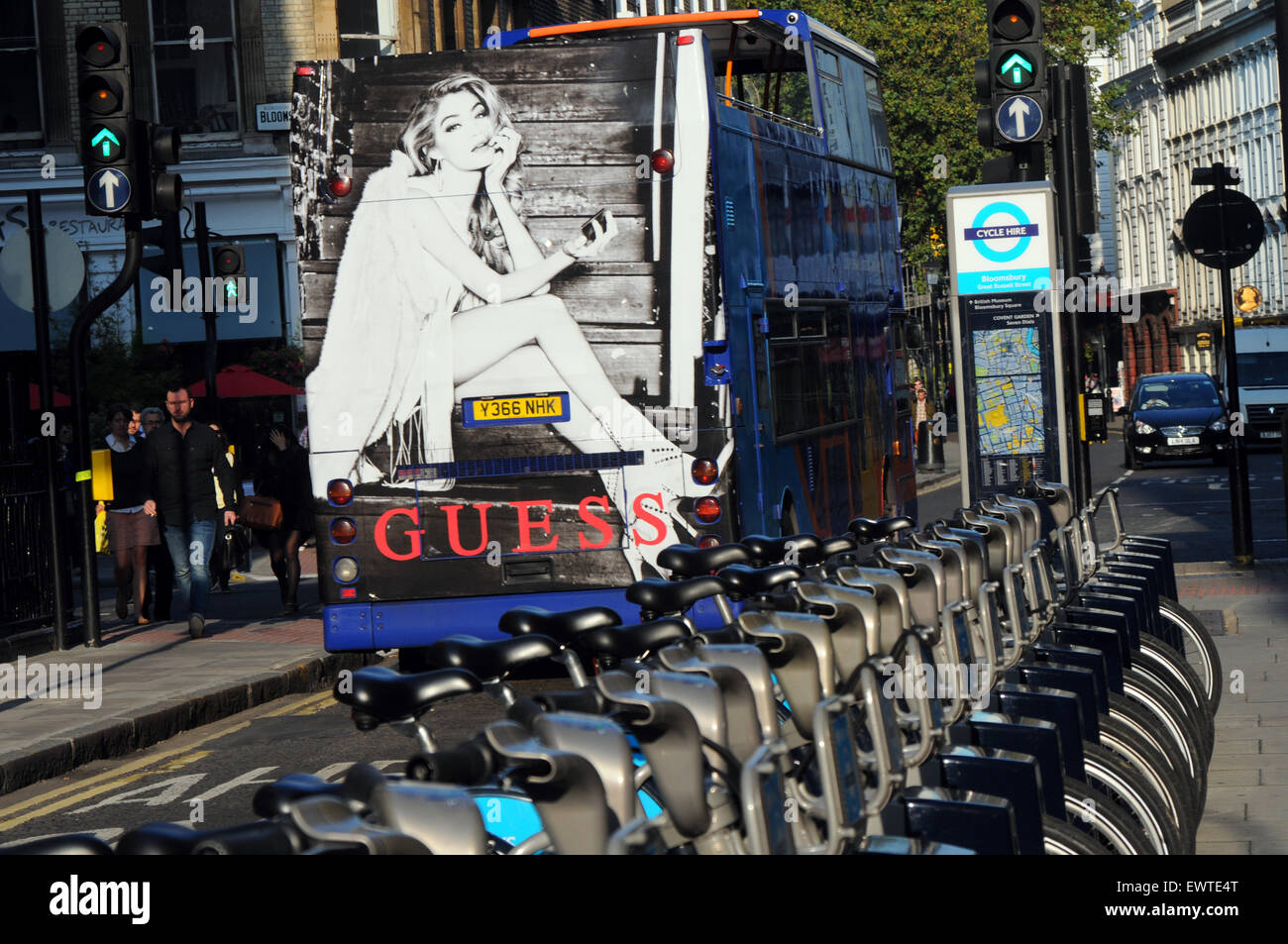 London, UK, 22/09/2014, bus with Guess advert passes row of Barclays Stock  Photo - Alamy