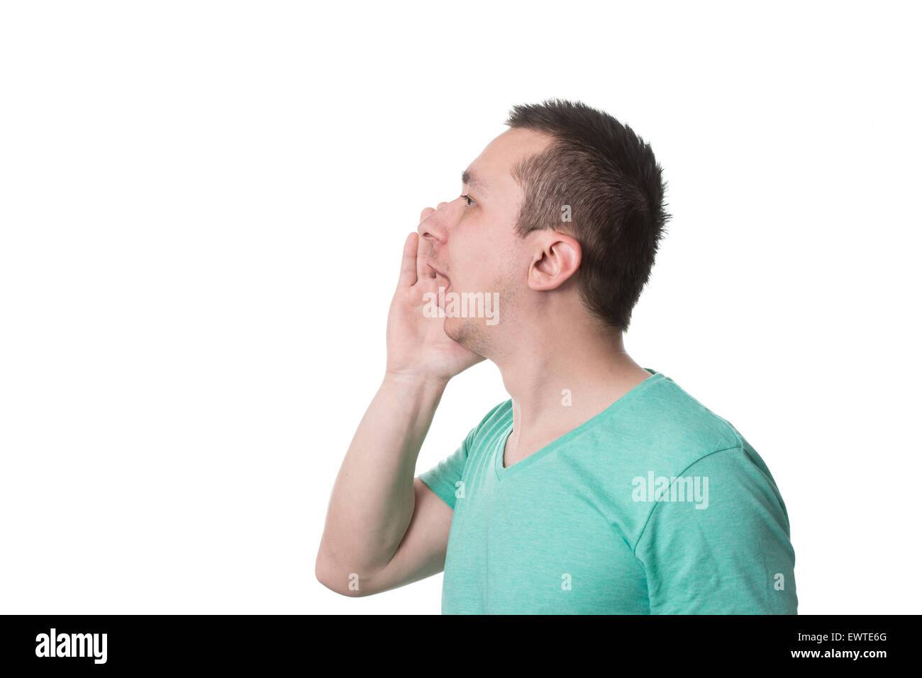 Closeup Portrait Of A Young Man Screaming Out Loud Isolated On White Background Stock Photo