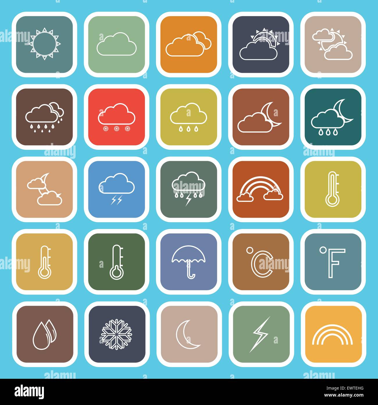 Weather line flat icons on blue background, stock vector Stock Vector ...