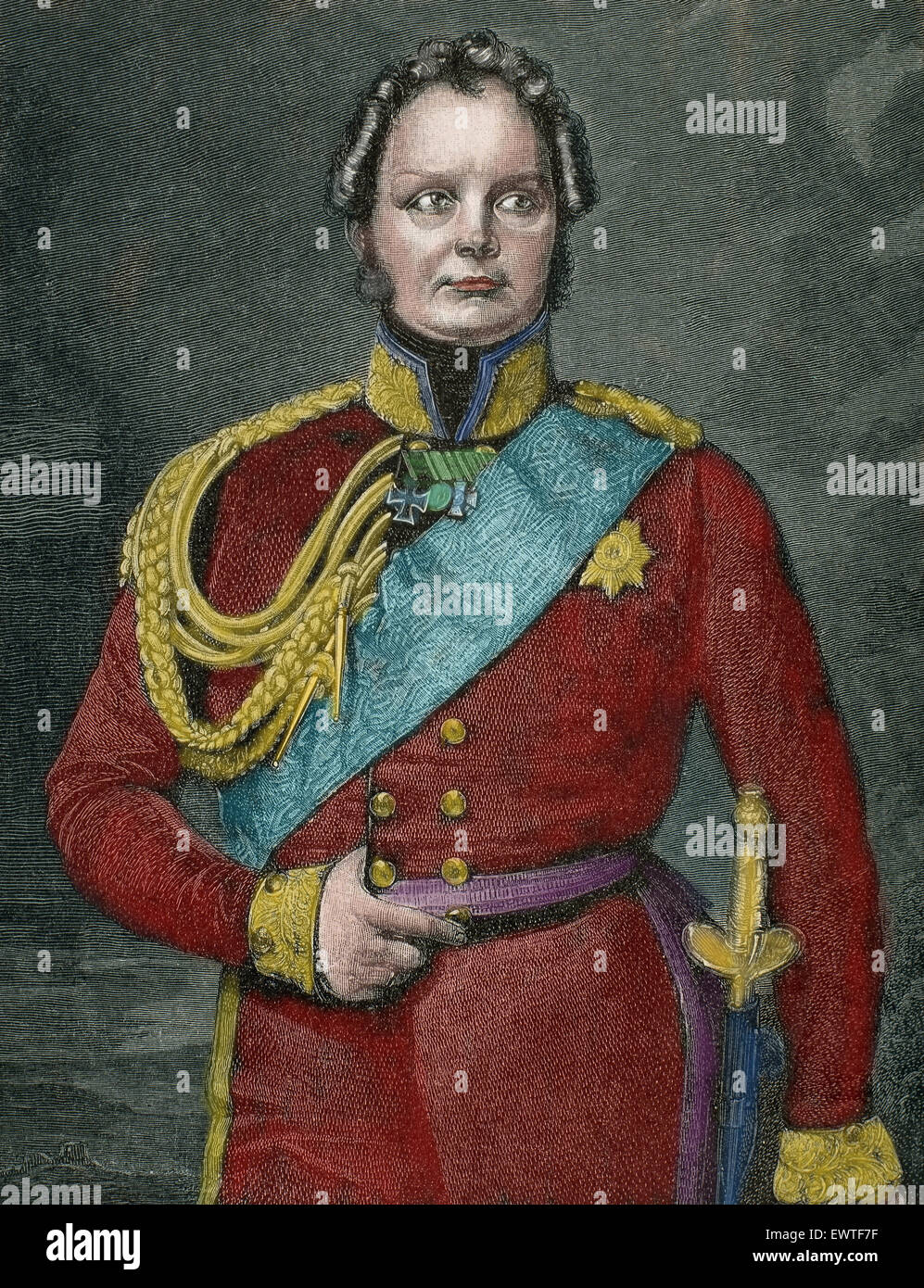 Frederick William IV of Prussia (1795-1861). King of Prusia 1840-1861. Portrait. Engraving by Niedermann. 19th century. Colored. Stock Photo