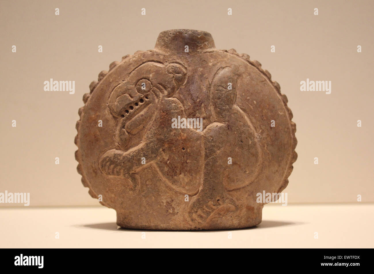 Miniature Vessel With Feline Creature, Ceramic Late Classic Period (AD 600-900) Stock Photo
