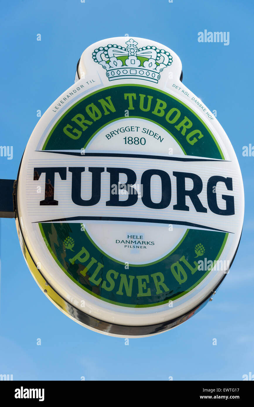 Tuborg beer neon sign, Havneplads, Skagen, North Jutland Region, Denmark Stock Photo