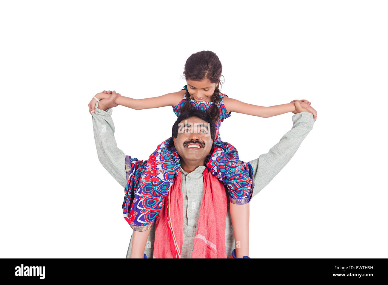 indian Rural father and daughter enjoy Stock Photo