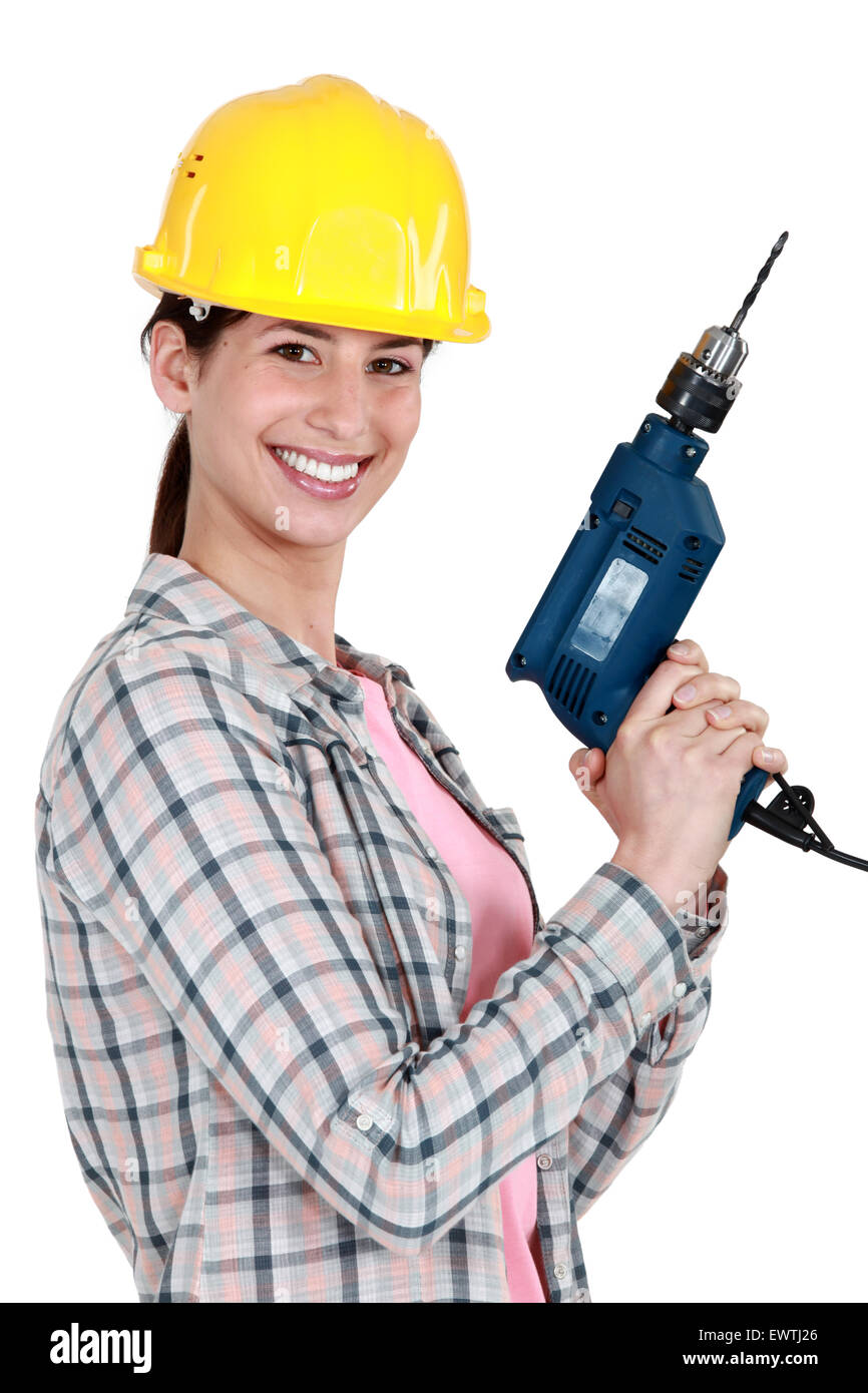 Woman with a drill Stock Photo Alamy