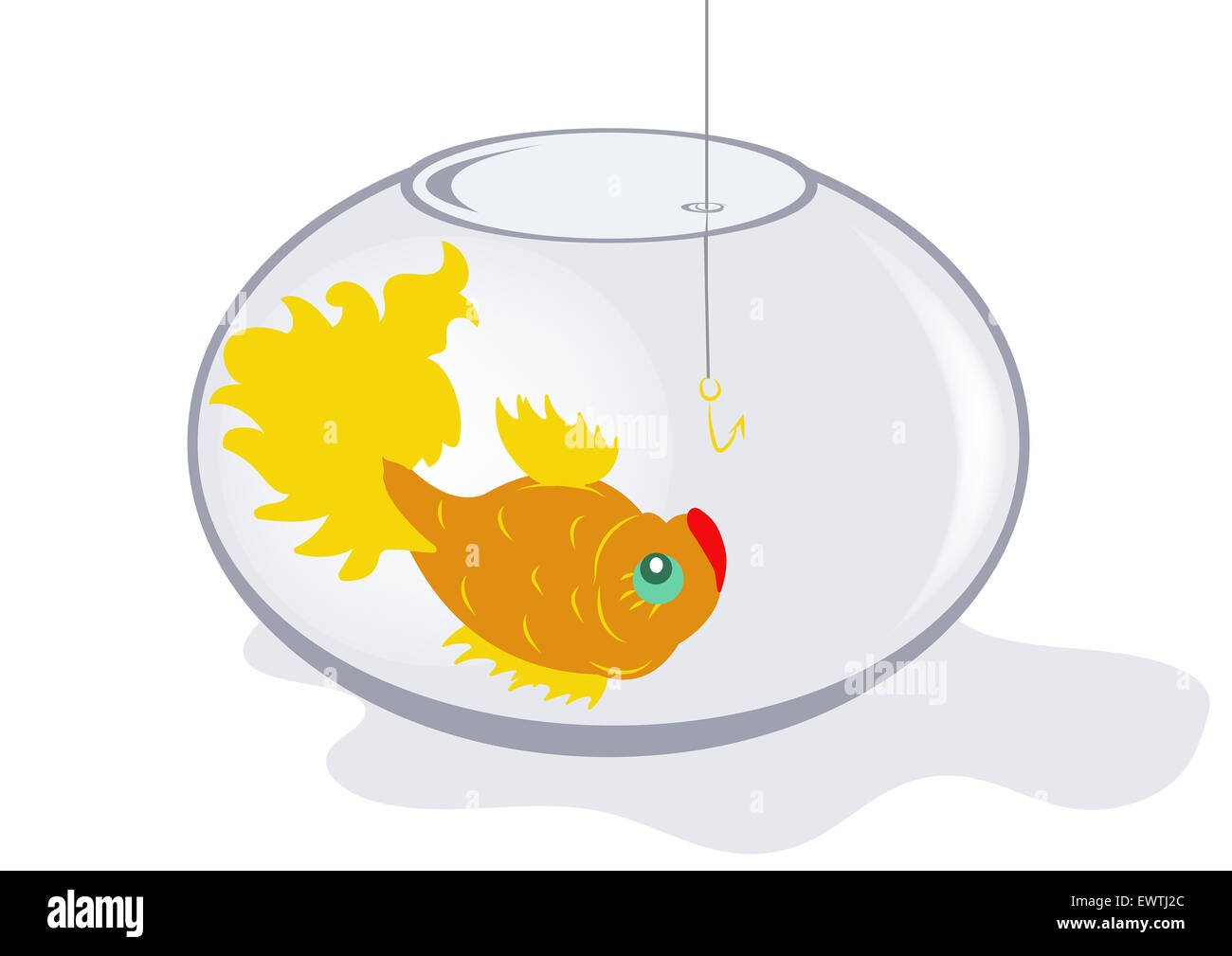 Goldfish in an aquarium looks on the hook Stock Photo