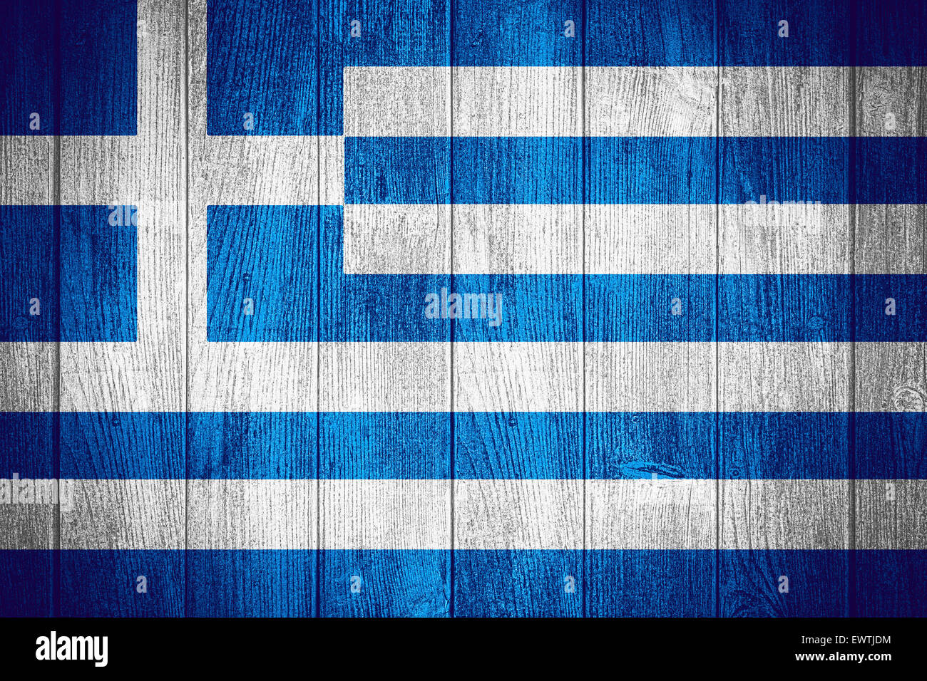Greece flag or Greek banner on wooden boards background Stock Photo